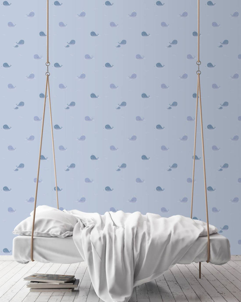 Mėlyni tapetai berniukų kambariui su banginiais, 1351001 Be PVC