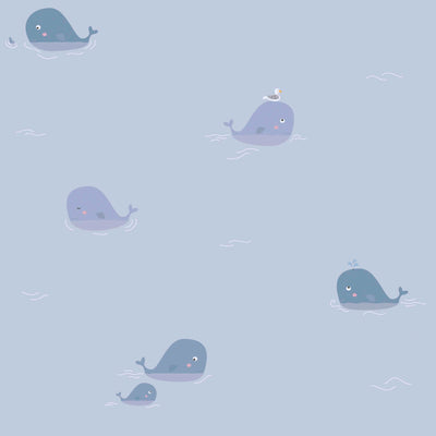 Blue wallpaper for boys' room with whales, 1351001 Without PVC