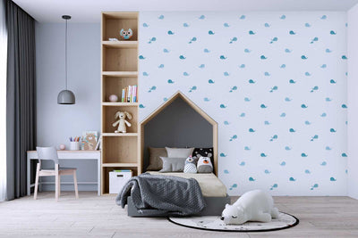 Blue wallpaper for boys' room with whales, 1351001 Without PVC